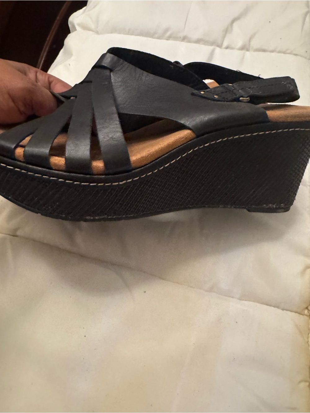 Women's Black Wedge Sandals - Comfortable Platform Slip-On